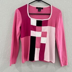 Vintage Goodclothes Womens S Pink Geometric Colorblock Sweater Square Neck